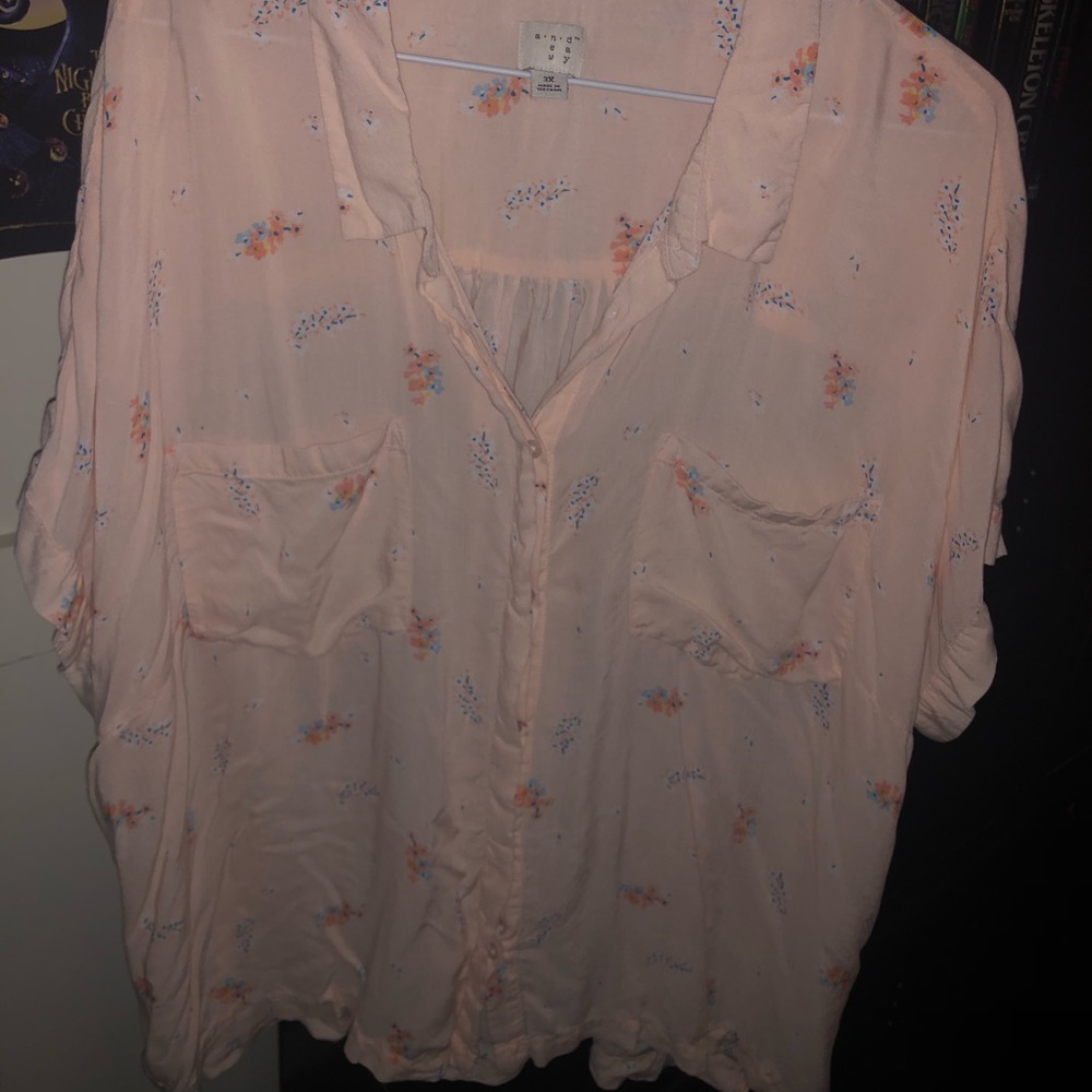 A New Day - Floral Button Down Crop Style Top